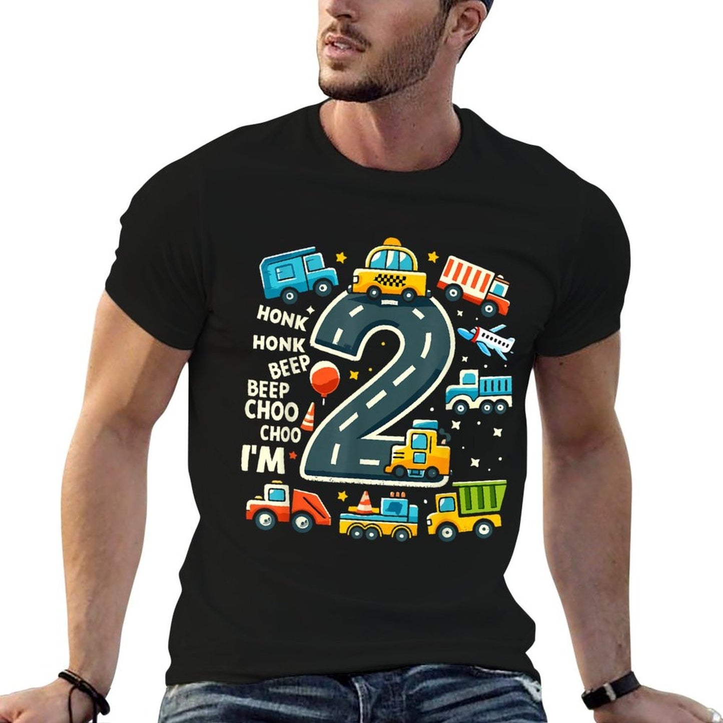 2 Year Old Birthday Boy Truck Car Transportation  Polyester Blend T-Shirt
