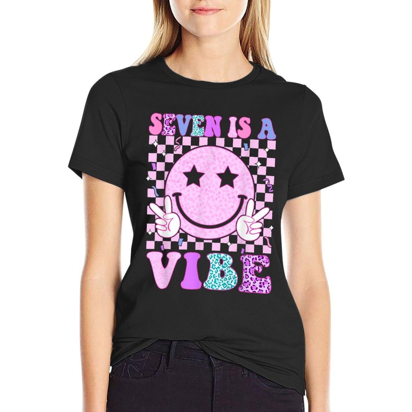 Groovy Seven Is A Vibe 7th Birthday Boys Girls 7 Years Old  Wrinkle-resistant T-Shirt