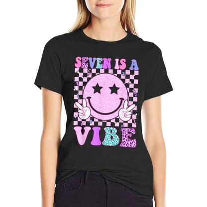 Groovy Seven Is A Vibe 7th Birthday Boys Girls 7 Years Old  Wrinkle-resistant T-Shirt