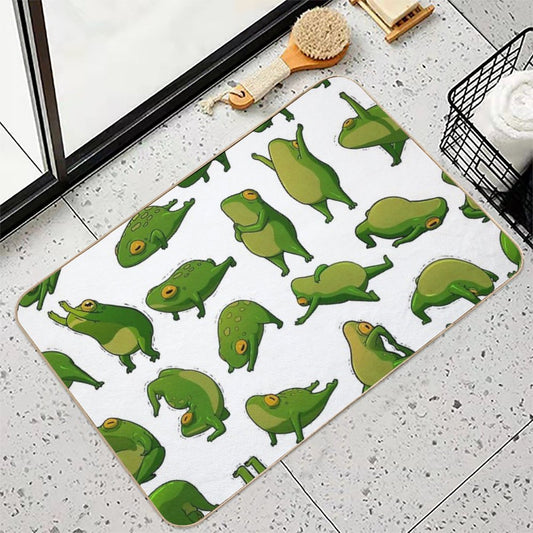 Yoga Frogs Poster With Text  Repositionable Bath Mat