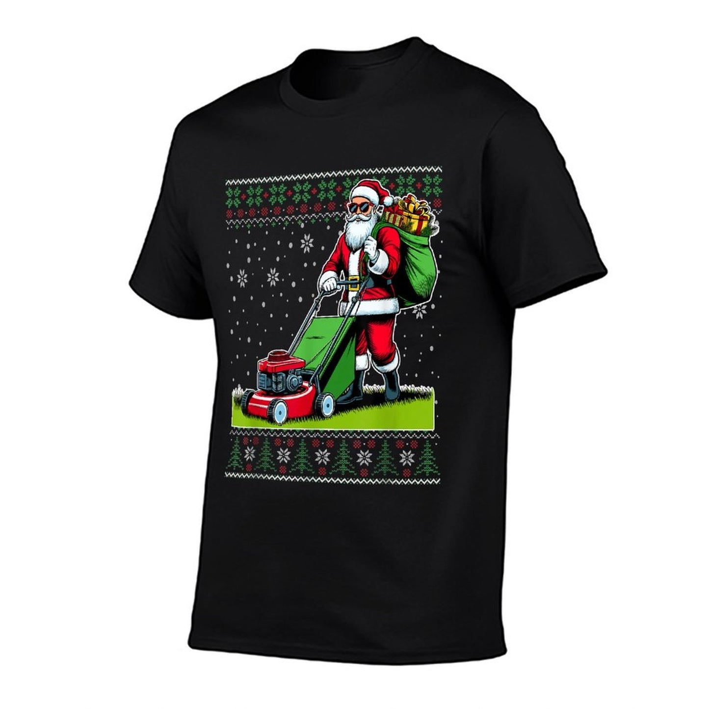 Christmas Santa Claus Mowing Lawn Ugly Christmas Sweater  Slim-fit Cut T-Shirt