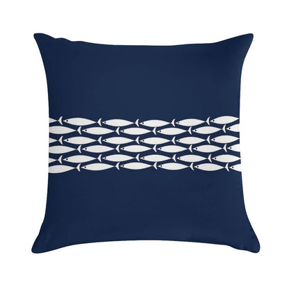 Fish Stripe 6 - Minimalist Midcentury Modern Fish in White And Nautical Navy Blue Soft Skin-Friendly Throw Pillow