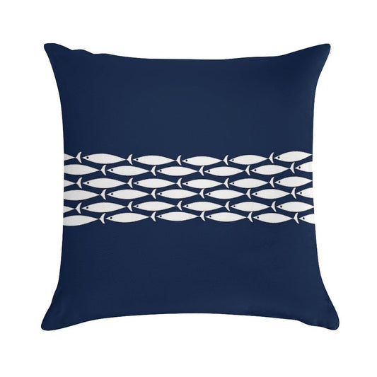 Fish Stripe 6 - Minimalist Midcentury Modern Fish in White And Nautical Navy Blue Soft Skin-Friendly Throw Pillow