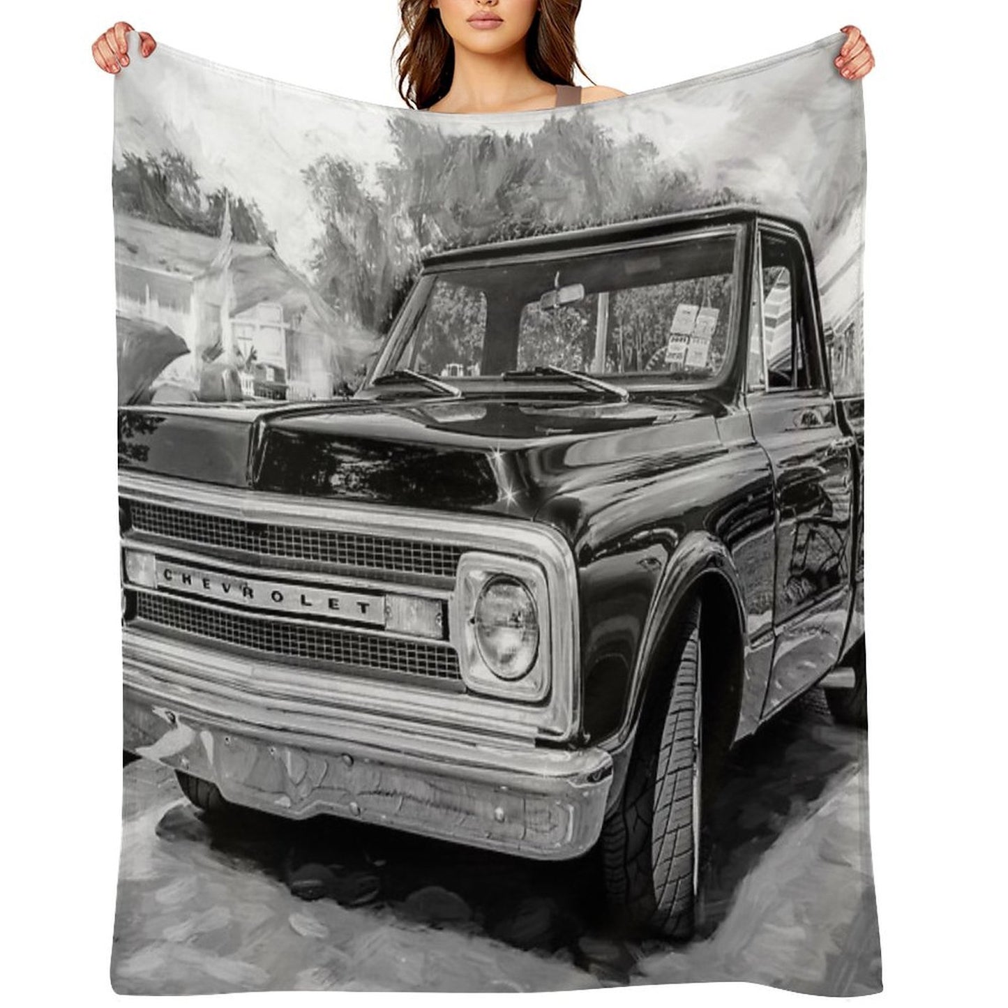 1969 Black Chevy C10 Pick Up Truck X110 Compact Throw Blanket