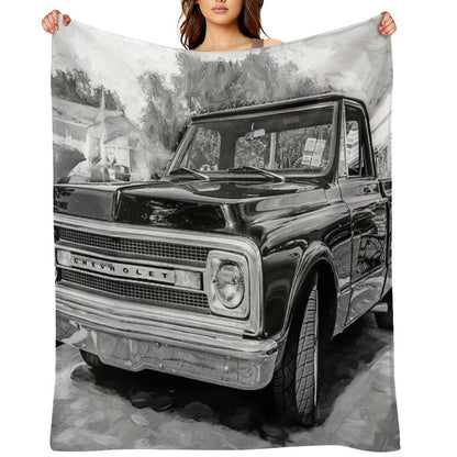 1969 Black Chevy C10 Pick Up Truck X110 Compact Throw Blanket