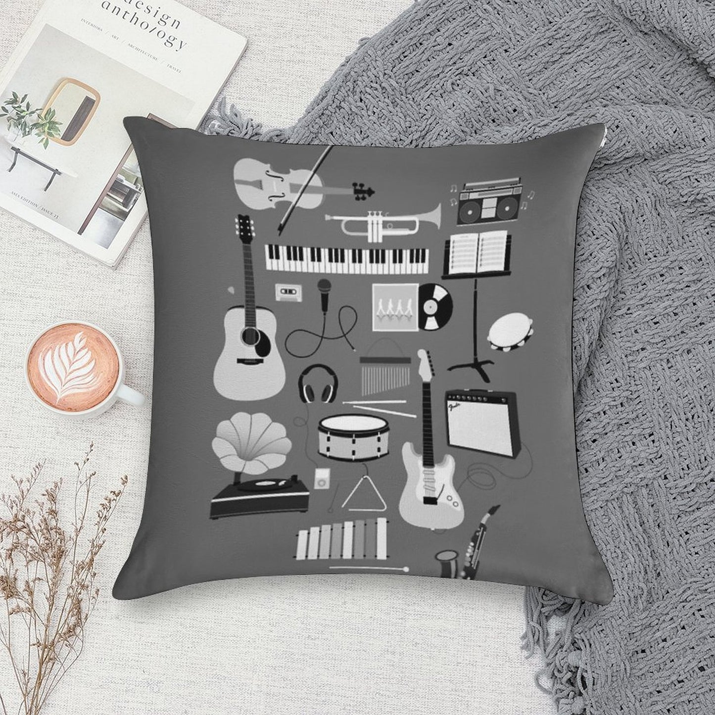 Music Things Soft Reinforced Edging Throw Pillow