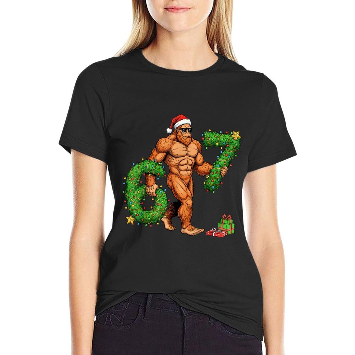 67 Christmas Sasquatch Funny Meme 67 Christmas Men Women Kid  Polyester Blend T-Shirt