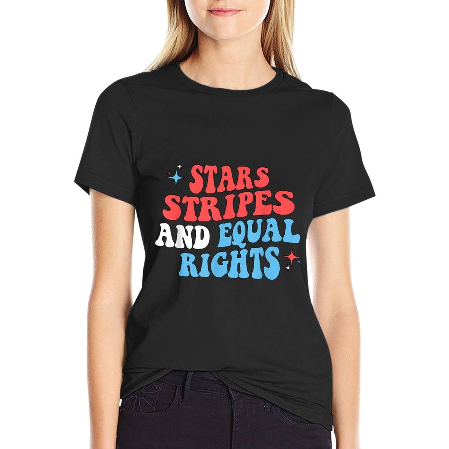 Stars Stripes And Equal Rights 4th Of July Womens Rights  Fade-proof Color T-Shirt