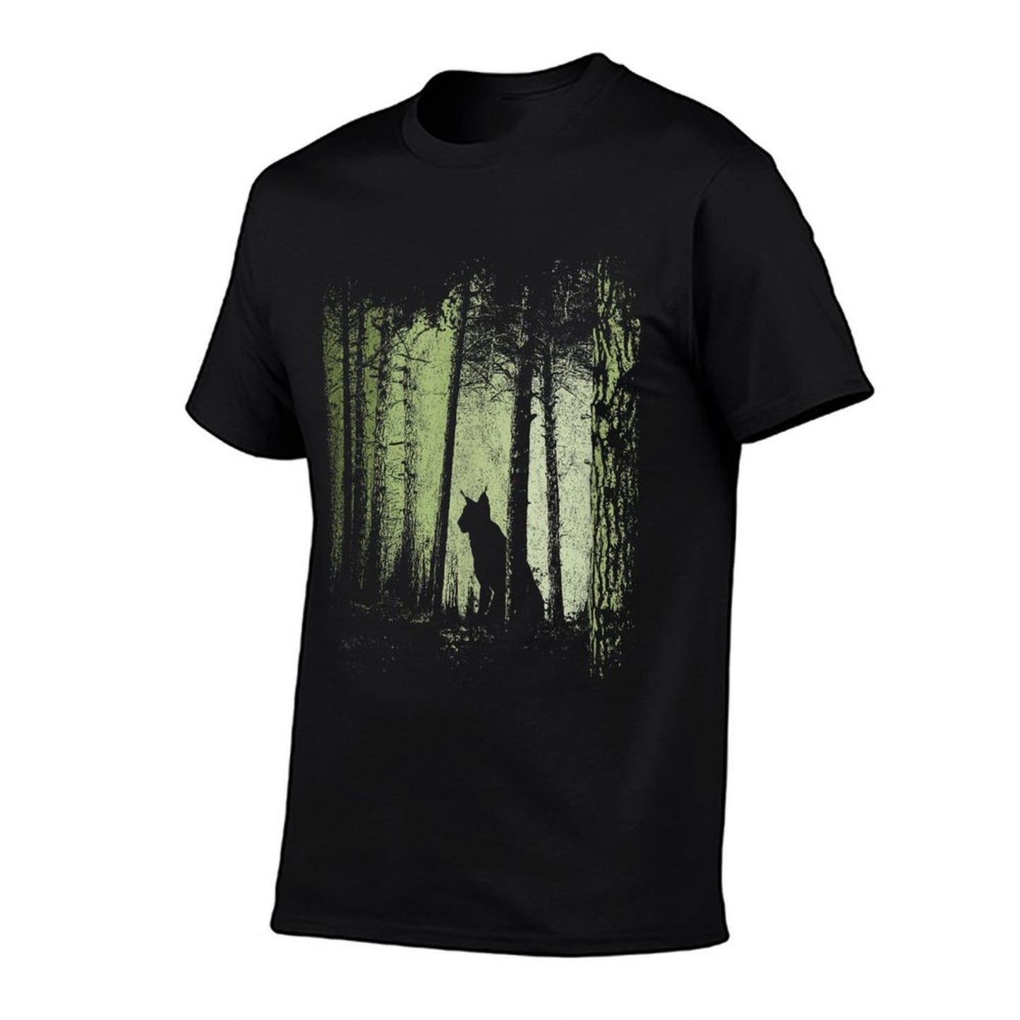 Lynx Silhouette Wildcat Bobcat In Twilight Forest  Ribbed Collar T-Shirt