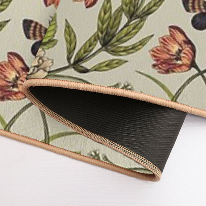 In The Garden - Nature Pattern W Birds, Flowers & Moths  Non-Slip Bath Mat