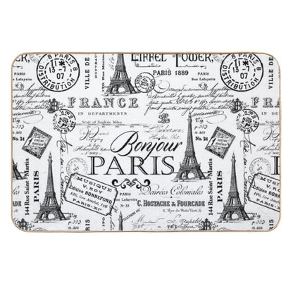 Vintage Paris Black And White Nostalgic Pattern  Eco-Friendly Bath Mat
