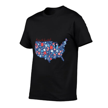 America The Beautiful Floral Patriotic Independence Day  Slim-fit Cut T-Shirt