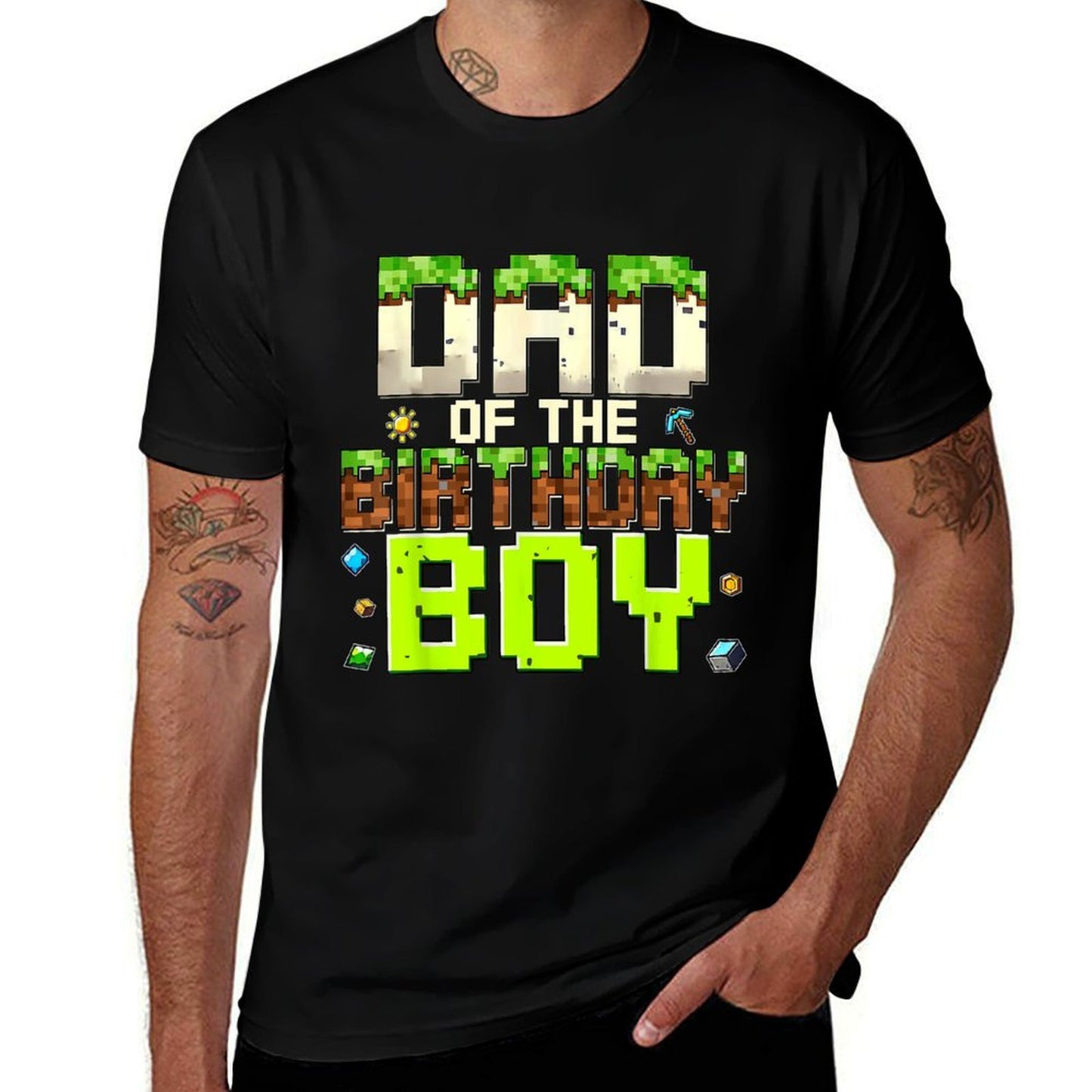 Funny Dad Of The Birthday Boy Game Pixel Number Birthday Boy  Heathered Texture T-Shirt