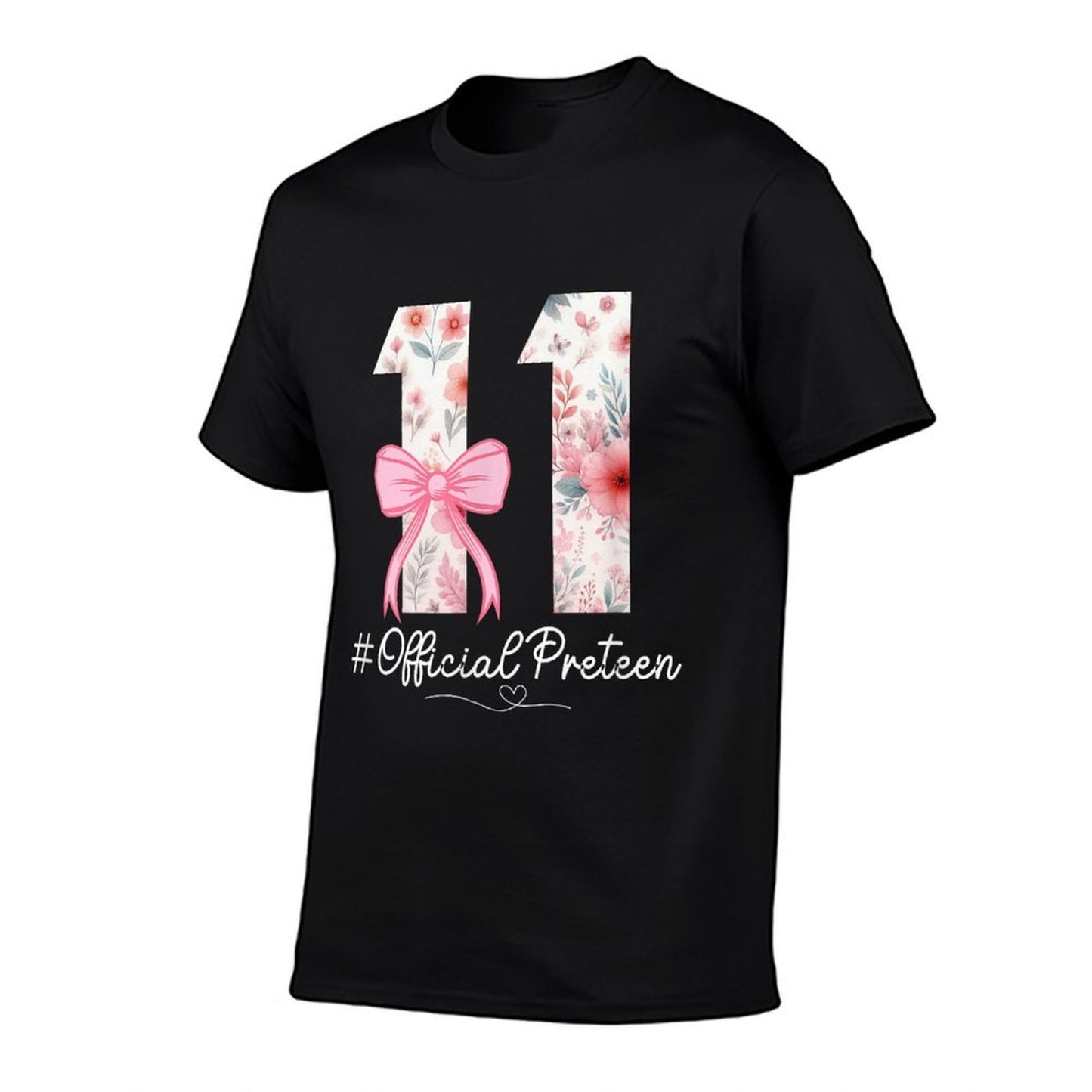 11 Year Old Birthday Girls Coquette Bow 11th Bday Floral  Heathered Texture T-Shirt