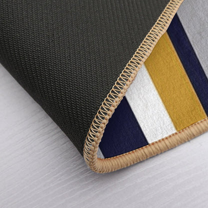 Modern Stripes Vertical Pattern in Honey Mustard Yellow, Dark Navy Blue, Gray, And White. Minimalist Color Block  Pet-Safe Bath Mat