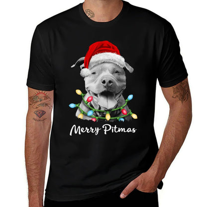 Pit Bull Santa Christmas Tree Lights Xmas Merry Pitmas  Classic T-Shirt