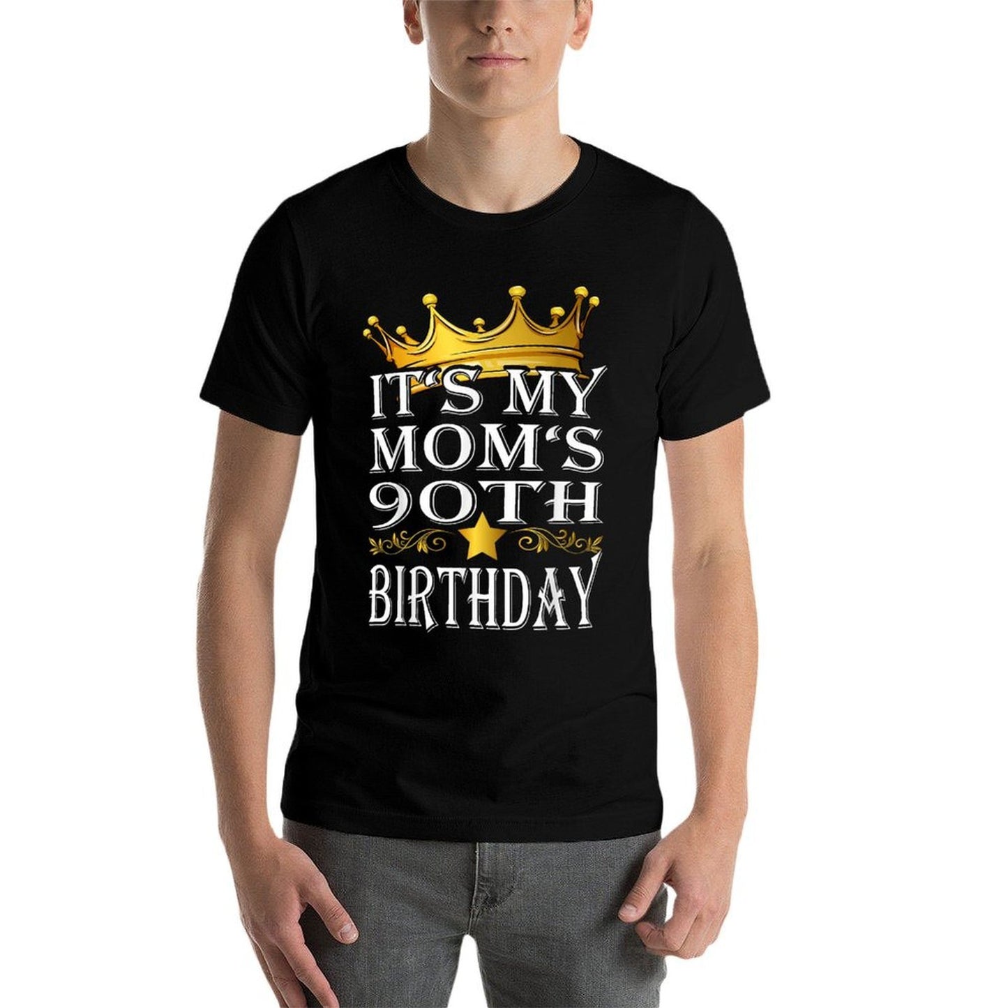 It's My Mom's 90th Birthday Crown Women's 90th Birthday  Ribbed Collar T-Shirt