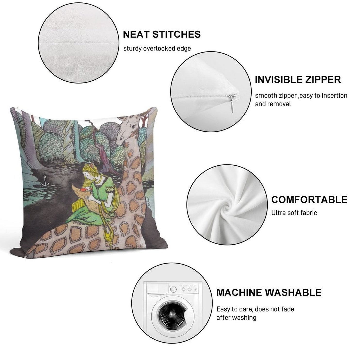 Giraffe And Foxchild Soft Fade-Resistant Throw Pillow