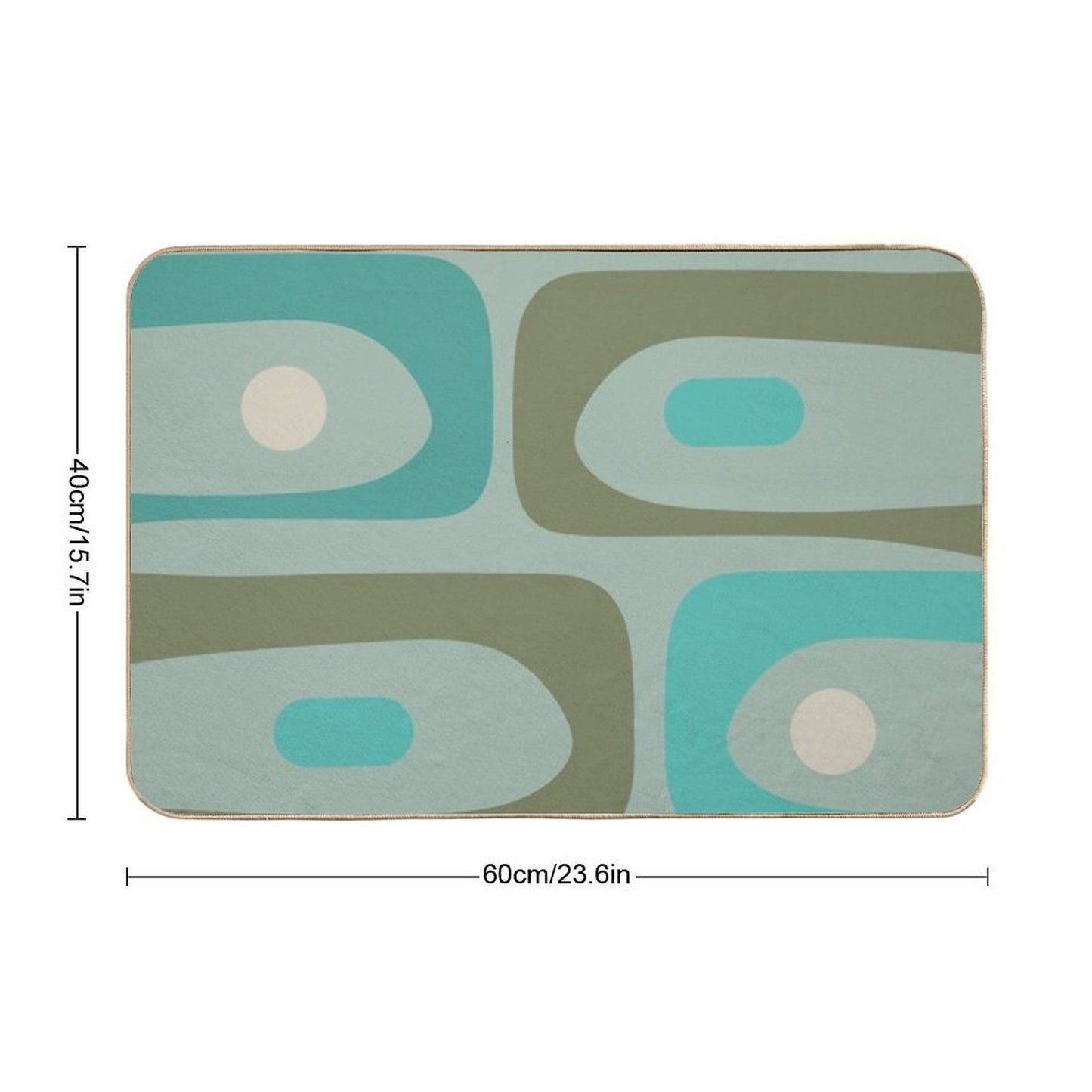 Retro Piquet Mid Mod Abstract Minimalist Pattern in Vintage Turquoise, Olive, And Ecru  Anti-Trip Bath Mat
