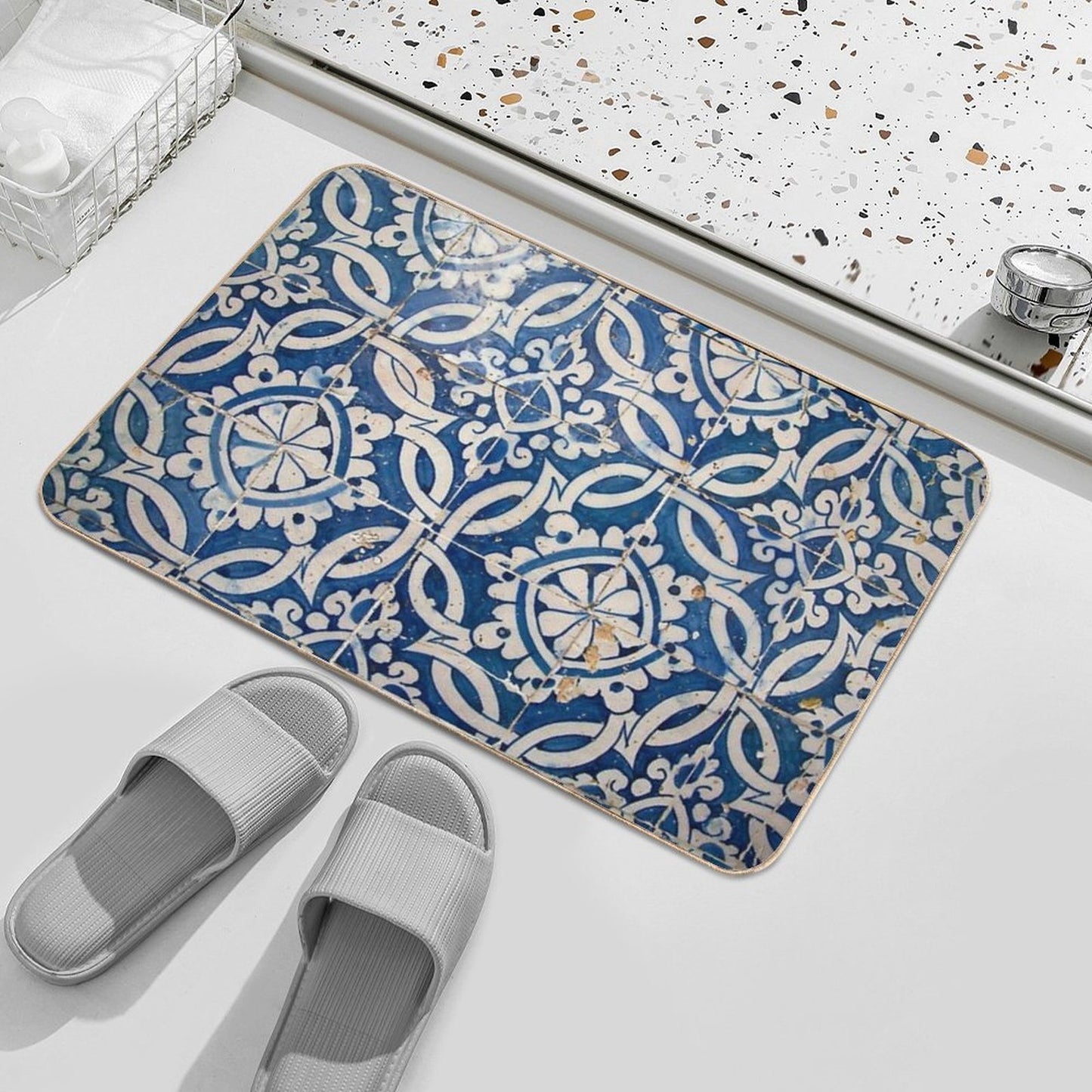 Vintage Portuguese Azulejo  Anti-Trip Bath Mat