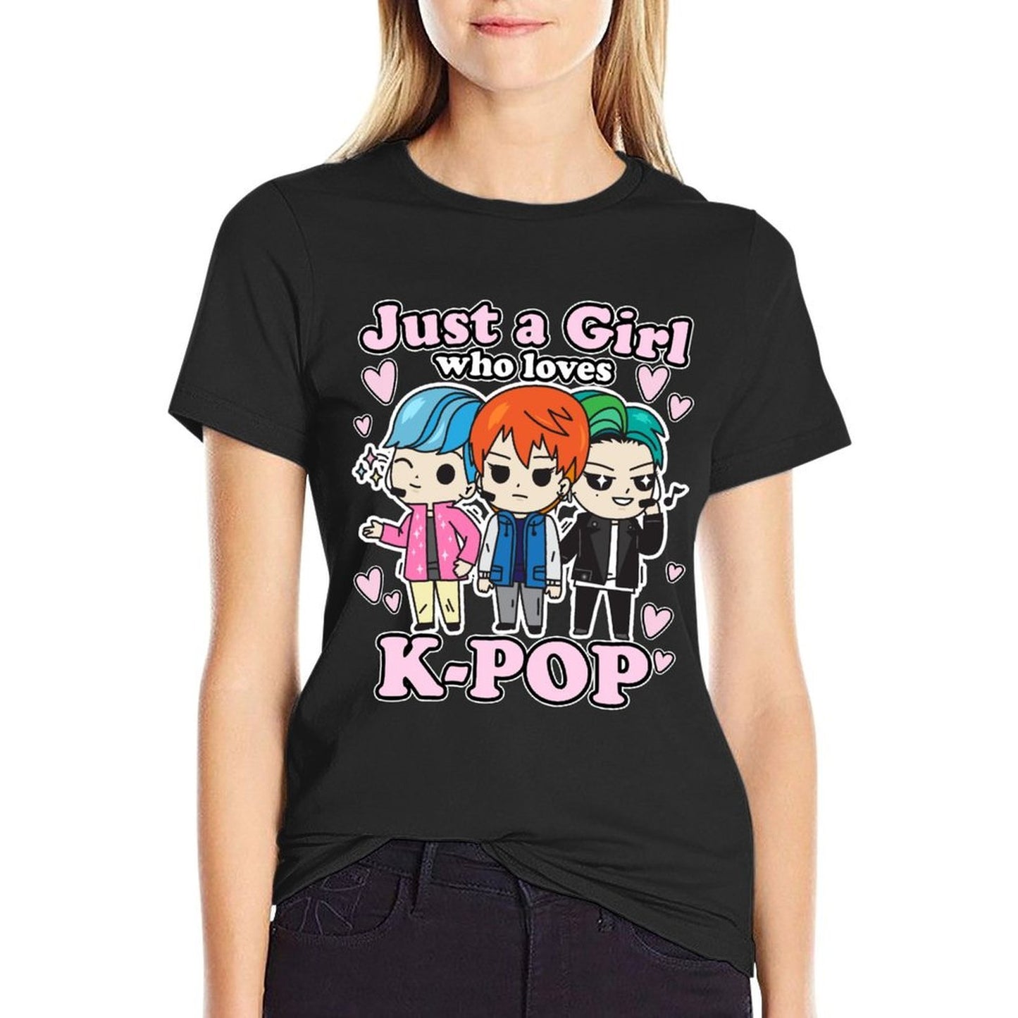 K-Pop Just A Girl Who Loves K-Pop Korean Pop Band  Oversized Silhouette T-Shirt