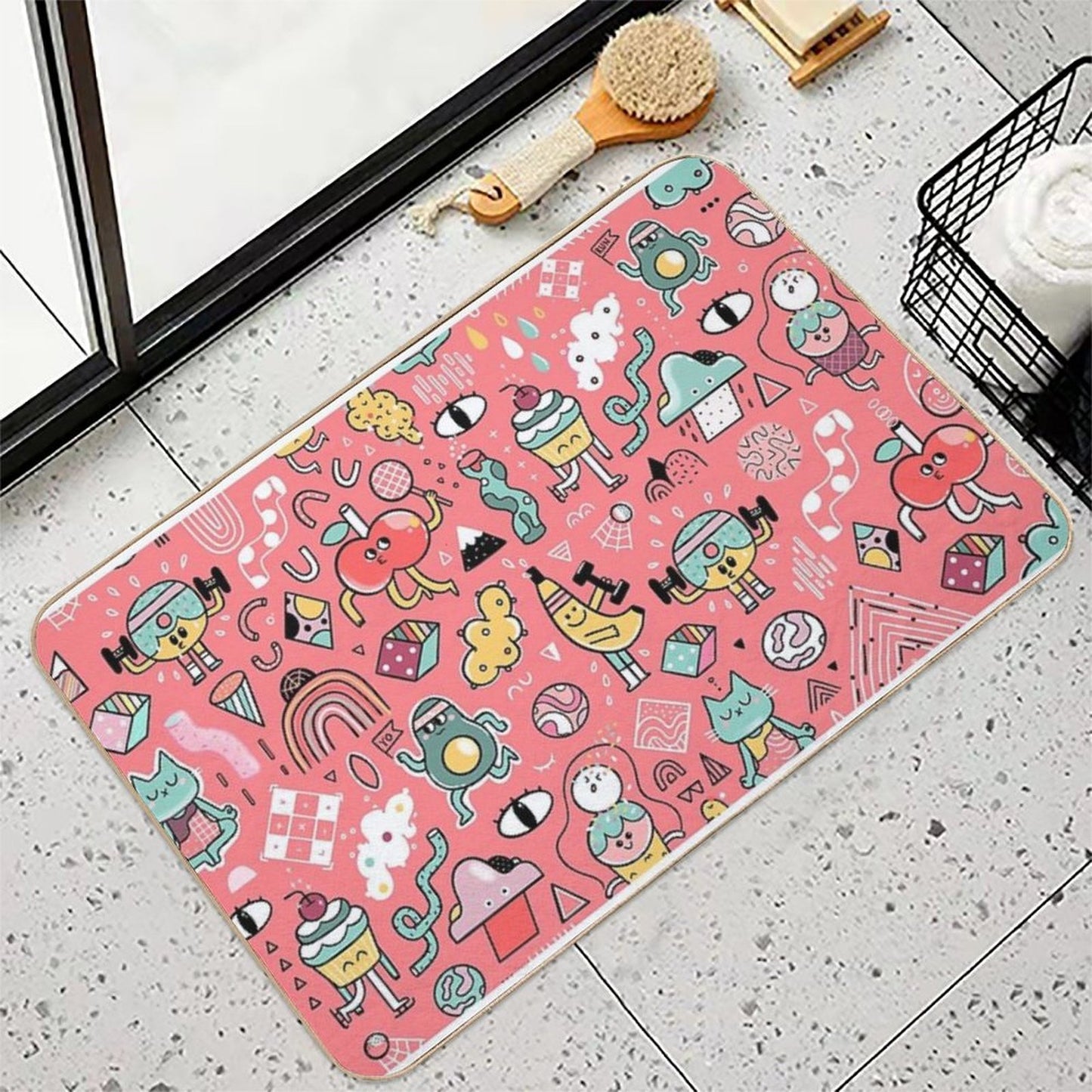 Funny Crazy Avocado, Banana, Ice Cream, Apple, Cat, Cupcake. Fitness Food.  Eco-Friendly Bath Mat