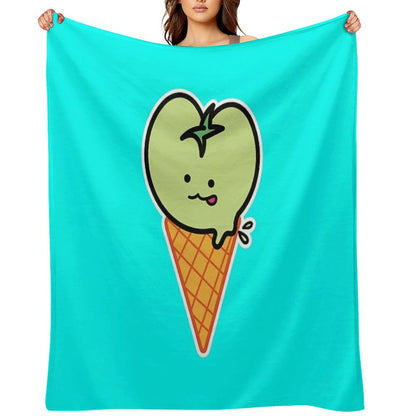 Kawaii Green Tomato Mascot No. 4 Travel-friendly Throw Blanket