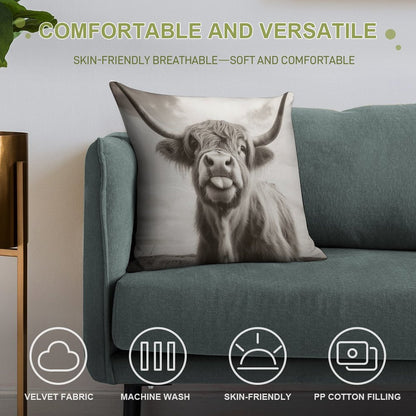 Cheeky Highland Cow Soft Warmth Comfort Throw Pillow