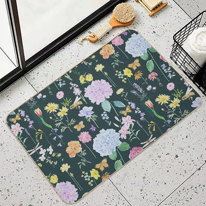 Summer Garden Flowers  Oil Painting Effect Green Background  Versatile Bath Mat