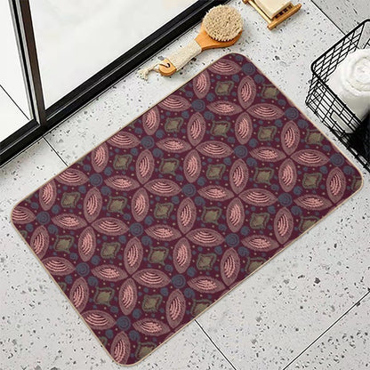 Textured Ikat Floral Swirl  Earth-Toned Abstract Ethnic Pattern  Rapid-Drying Bath Mat