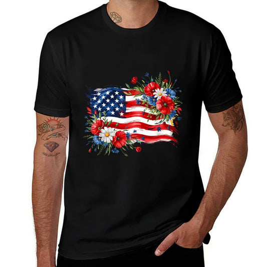 Floral American Daisy 4th July Women Girls Patriotic  Quick-drying T-Shirt