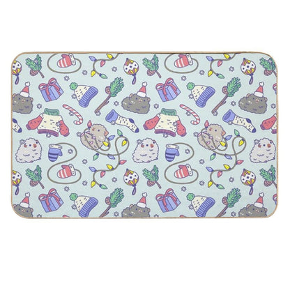 Teddy Guinea Pigs Christmas Patten in Mint Green Background  Absorbent Bath Mat