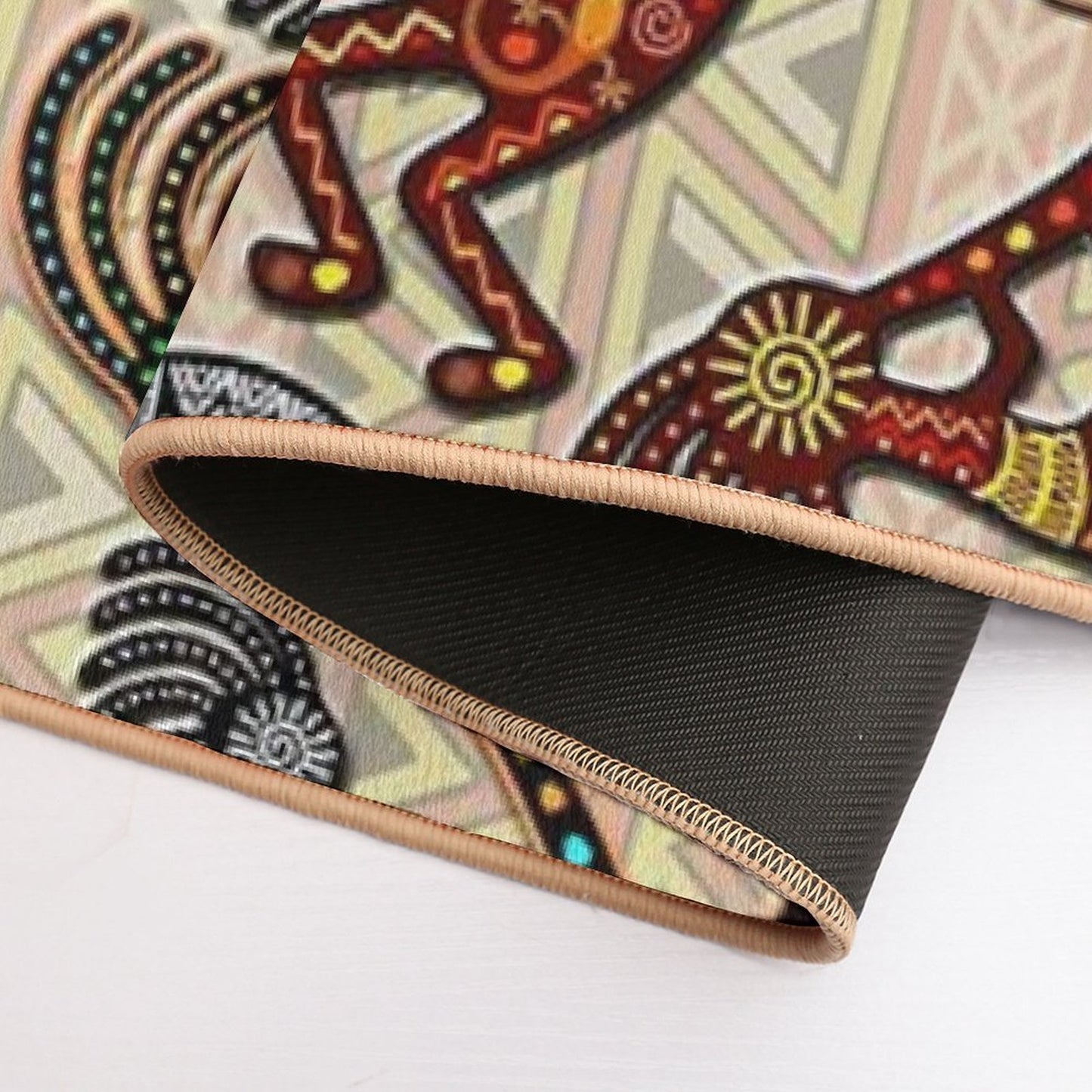 Kokopelli Rainbow Colors on Tribal Pattern  Long-Lasting Bath Mat