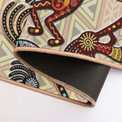 Kokopelli Rainbow Colors on Tribal Pattern  Long-Lasting Bath Mat