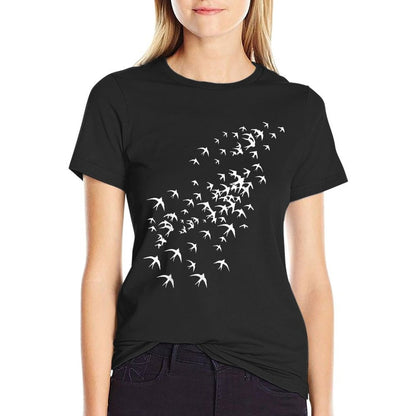 Flock of Flying Birds - Swarm of Swallows for Nature Lovers  Trendy Pattern T-Shirt