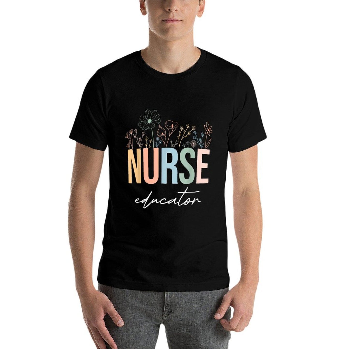 Wildflower Nurse Educator Nursing School Instructor Floral  Rolled Sleeves T-Shirt