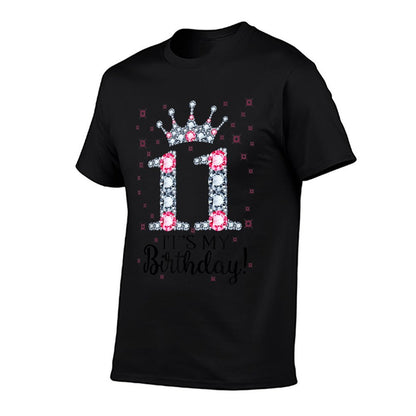 11 It's My Birthday Pink Crown Happy 11th Birthday Girl  Polyester Blend T-Shirt