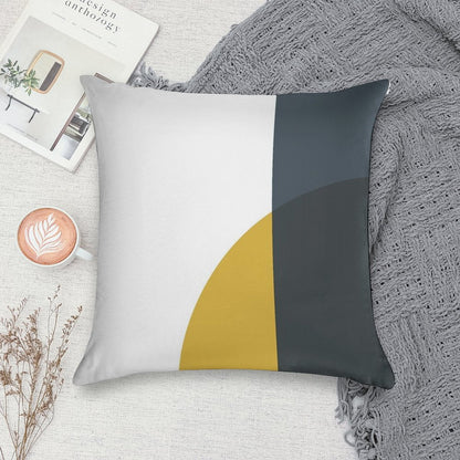 Abstract Geometric Minimalist 2 Navy Blue, Light Mustard Yellow, And White Soft Easy Maintenance Throw Pillow