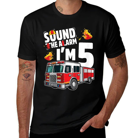 Fire Truck 5th Birthday Boy Firefighter 5 Year Old  Trendy Pattern T-Shirt