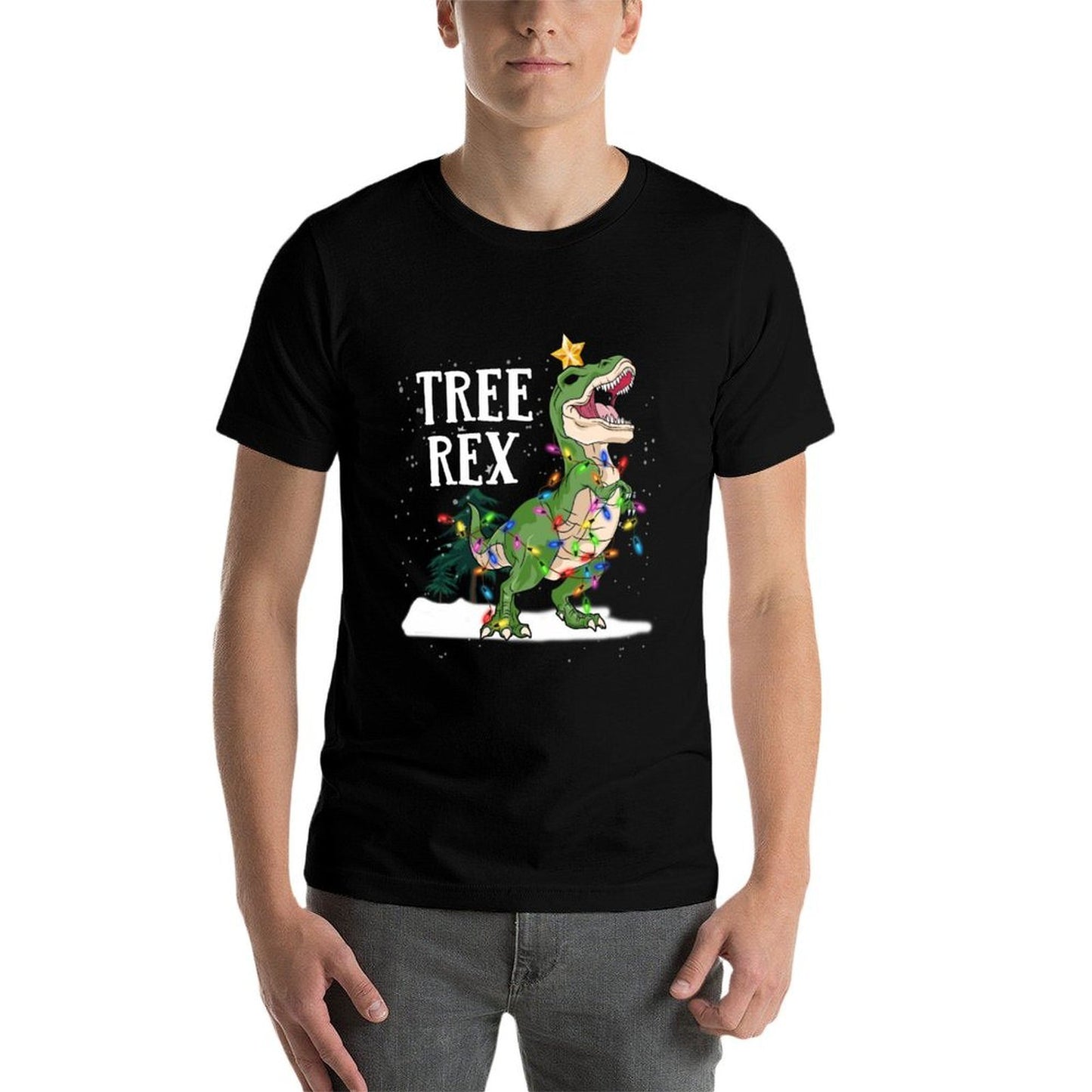 Dinosaur T-Rex Christmas Lights Funny Kid Men Boy Tree Rex  Graphic-printed T-Shirt