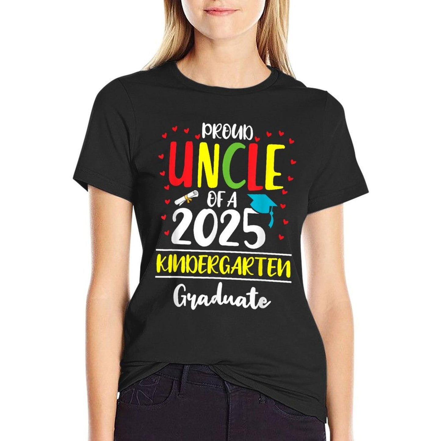 Funny Proud Uncle of A Class of 2025 Kindergarten Graduate  Polyester Blend T-Shirt