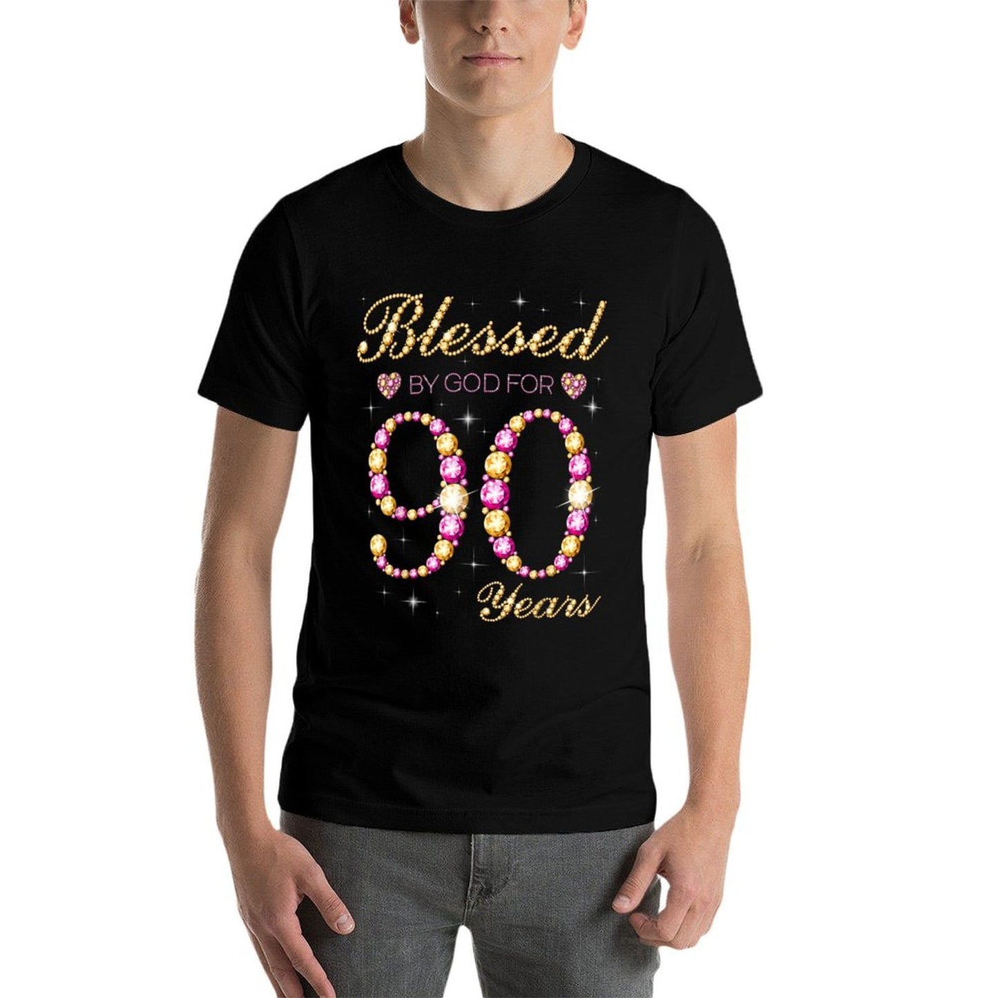 Blessed By God For 90 Years Old 90th Birthday Party  Ribbed Collar T-Shirt