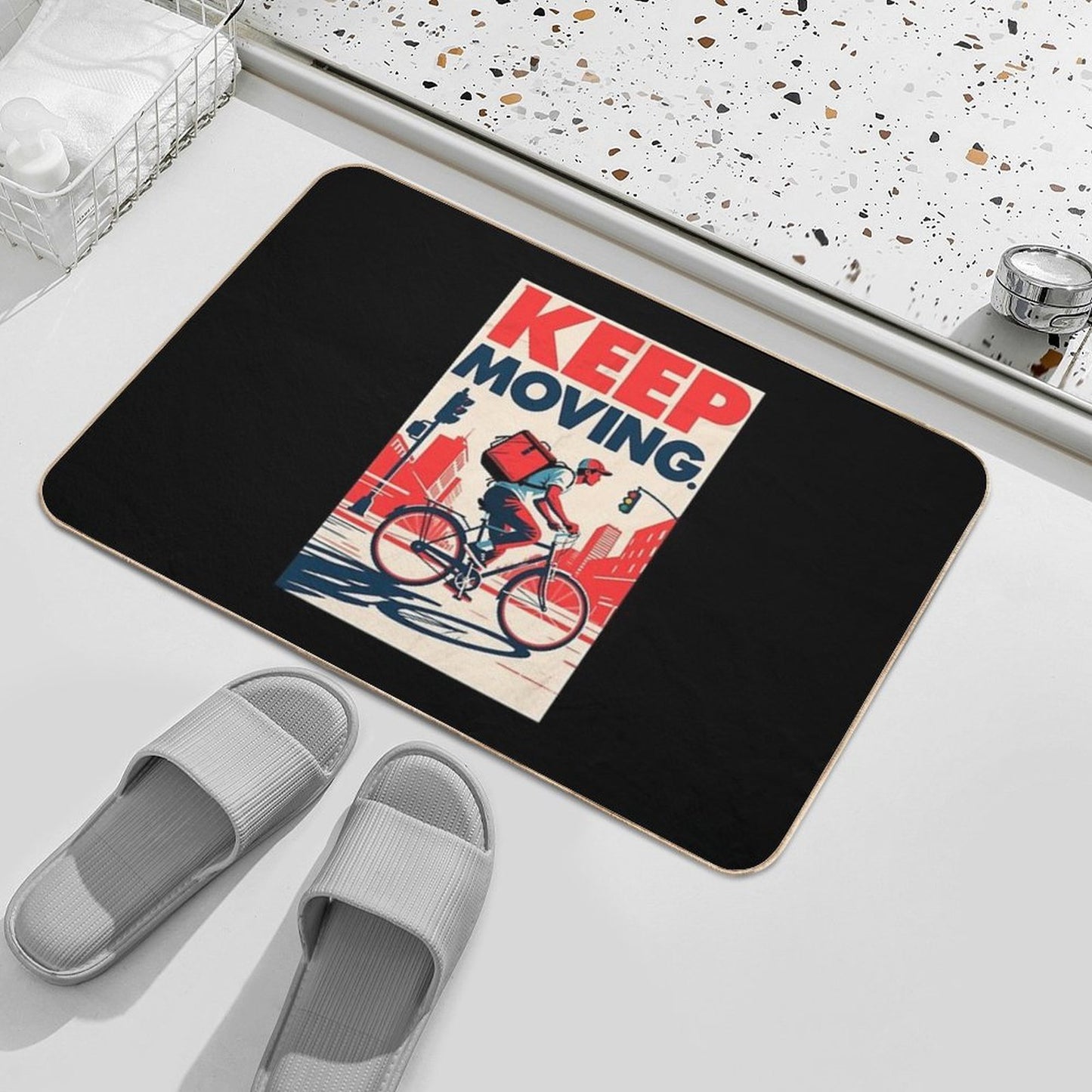 Keep Moving – Bicycle Courier Hope Style Art  Anti-Trip Bath Mat