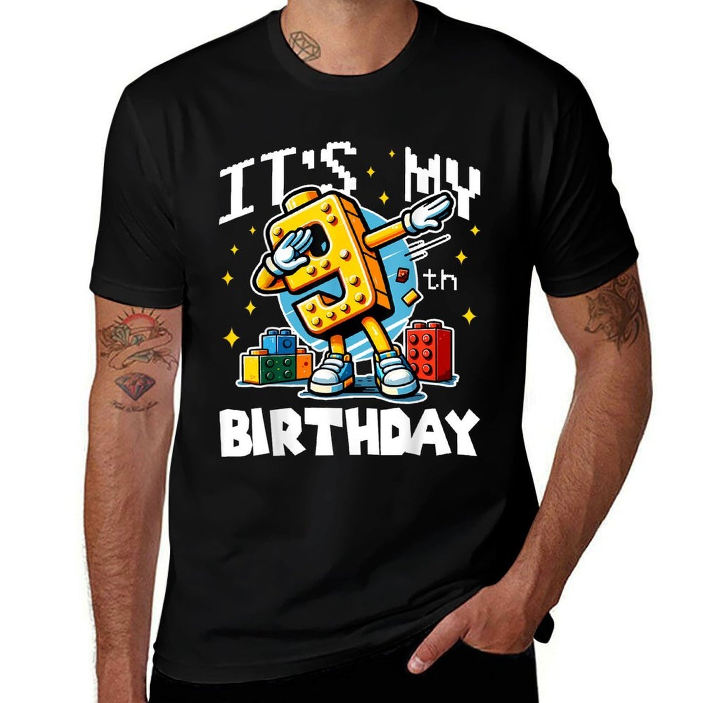 It's My 9th Birthday Boy Dabbing Builder Bricks Blocks Party  Odor-resistant T-Shirt