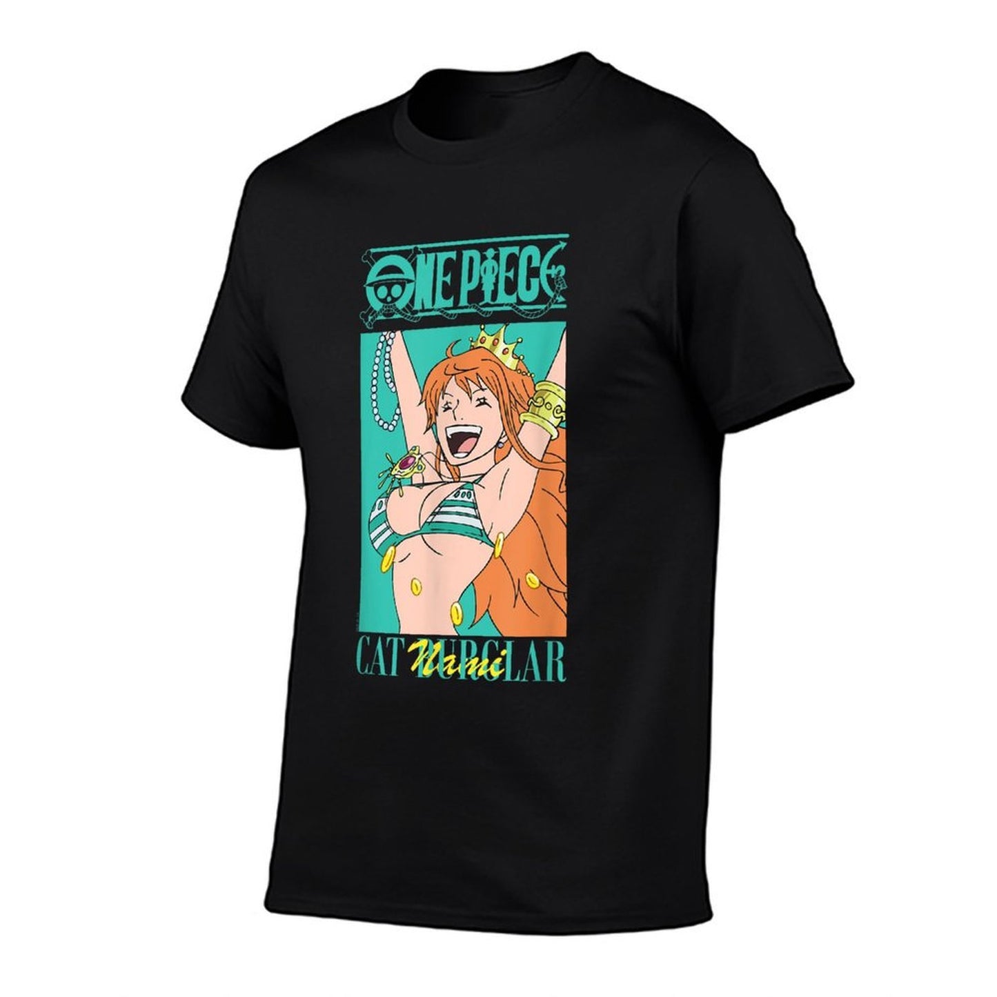 One Piece Anime Cat Burglar Nami Teal Logo  Oversized Silhouette T-Shirt