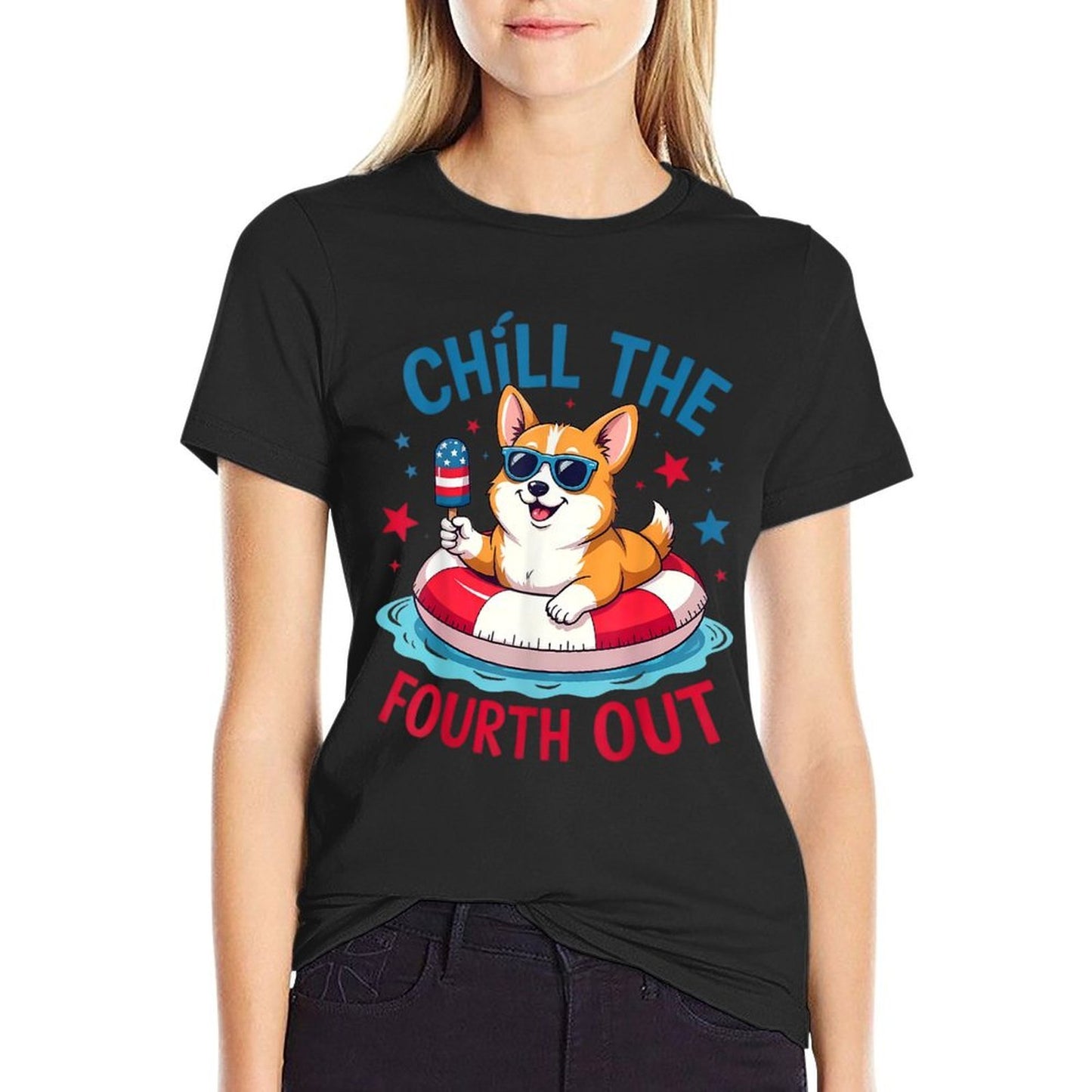 Chill The Fourth Out Cute Corgi Patriotic 4th Of July Comfortable T-Shirt