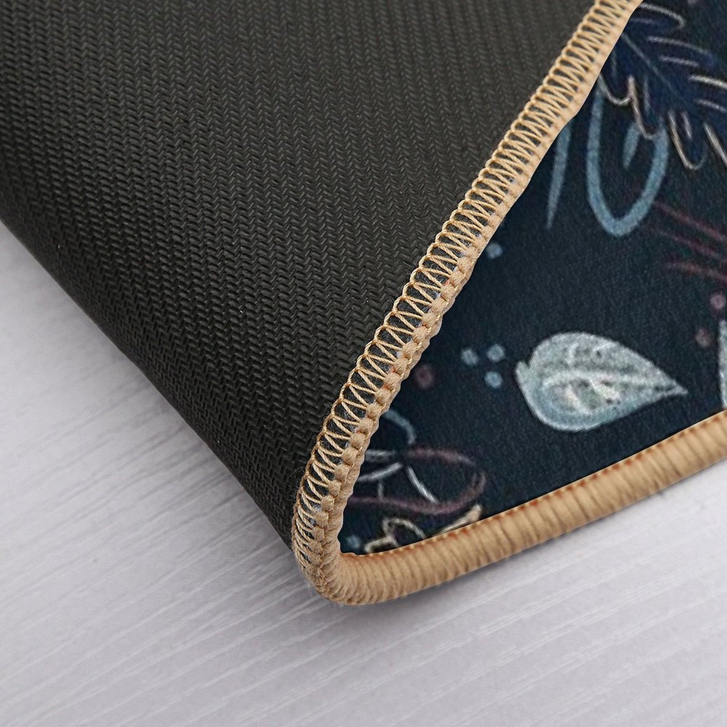 Leaves And Lotus Flower in Blue Blush And Brown (navy)  Absorbent Bath Mat