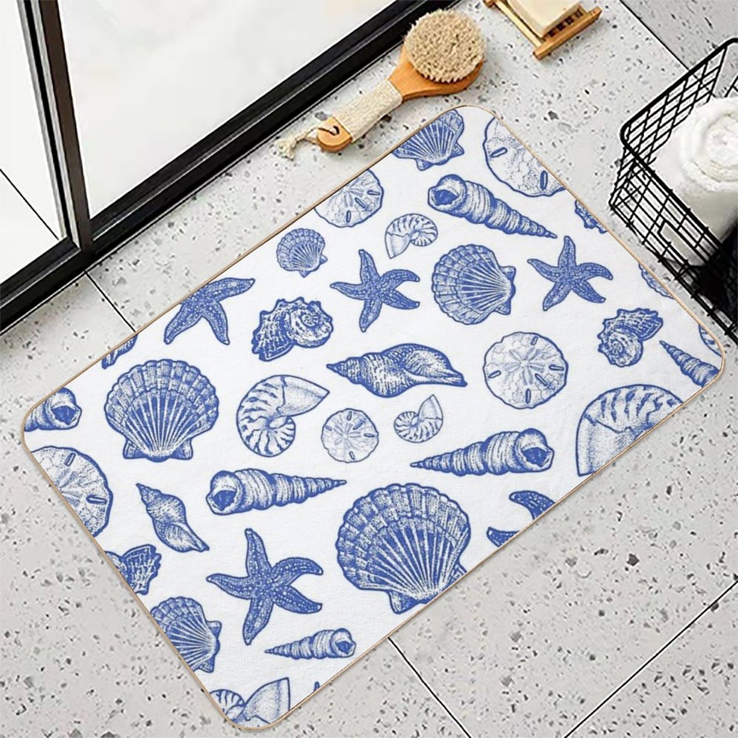 Blue Seashell Print  Rapid-Drying Bath Mat