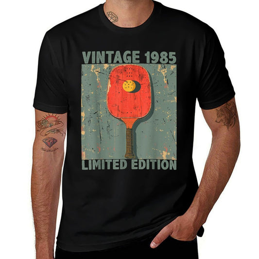 40 Years Old Gift Vintage 1985 Pickleball 41st Birthday  Ribbed Collar T-Shirt