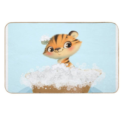 Cute Baby Tiger in A Bathtub, Boys Bathroom Print, Baby Animals in Tub, Whimsy Animal, Kids Bathroom Art  Versatile Bath Mat